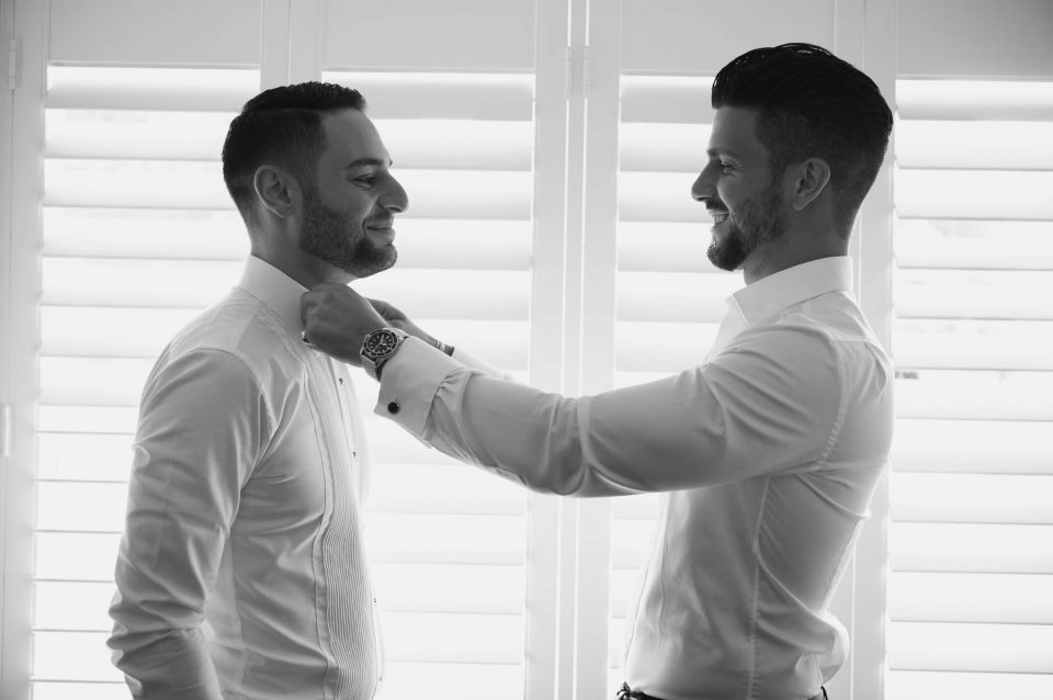 Groom getting ready with best man