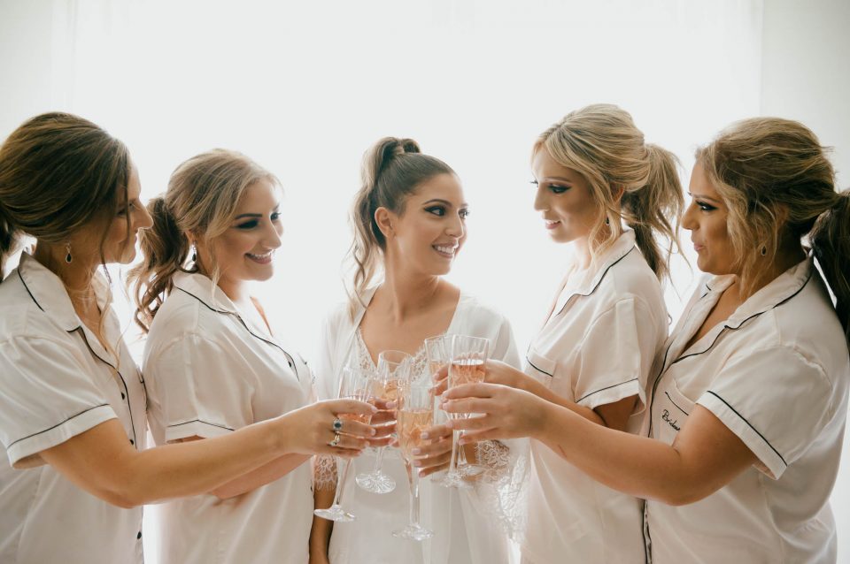 Bride getting ready with the bridesmaids