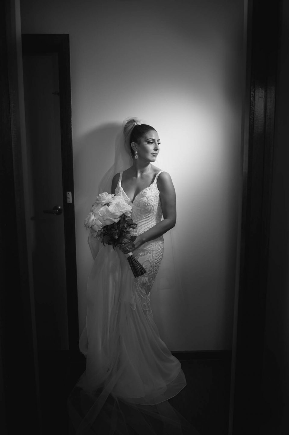 bridal black and white portrait