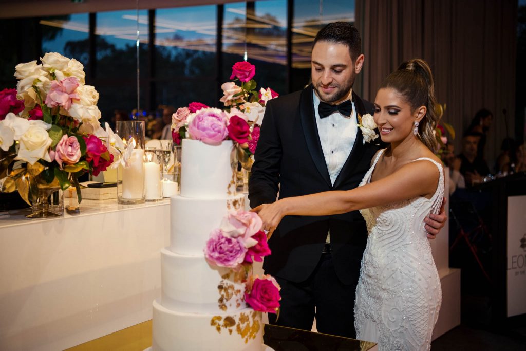 Wedding cake cutting at Leonda by the Yarra