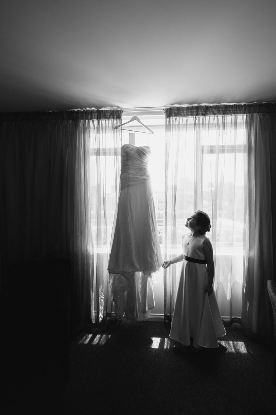 Wedding dress and flower girl