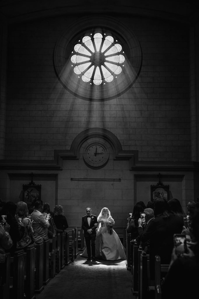 church wedding with light shining from above