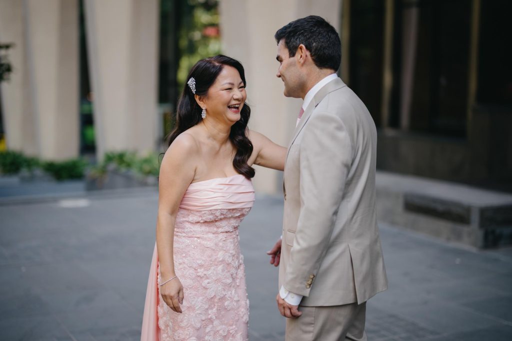 Relaxed wedding portraits in Collins Street Melbourne