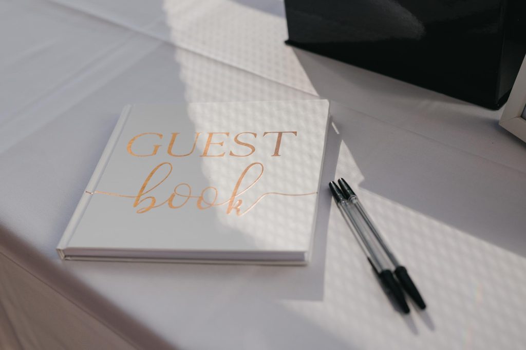 Guest book styling detail at Melbourne CBD wedding reception