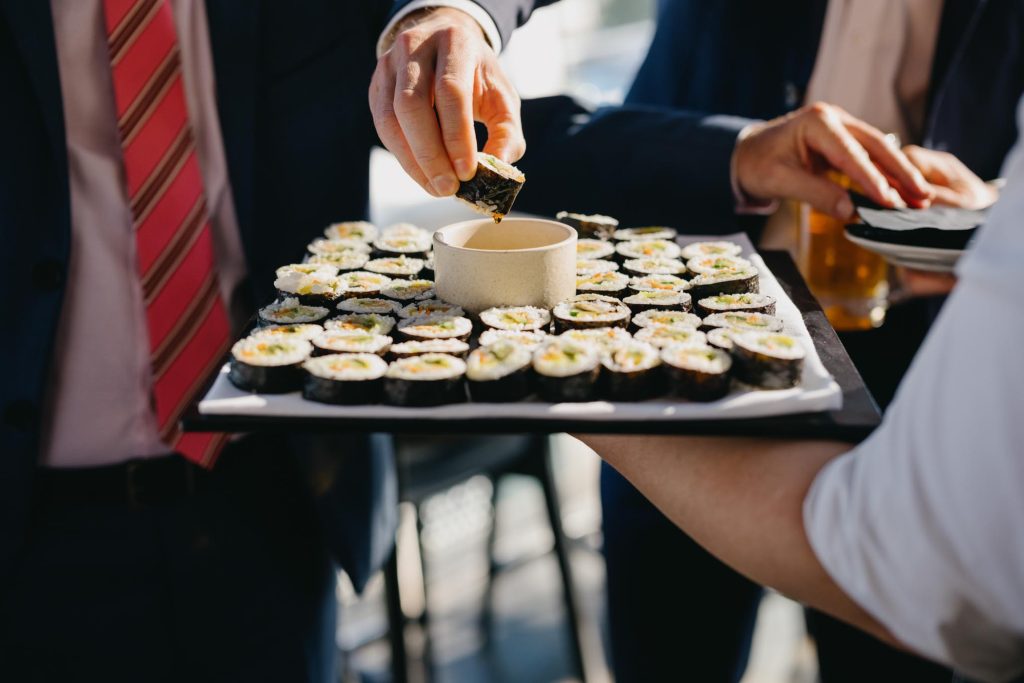 Canapés served during Melbourne CBD wedding reception