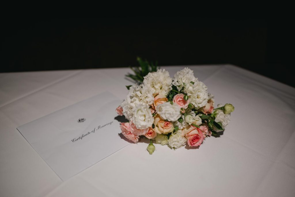 Wedding bouquet detail photographed during Taxi Kitchen wedding reception